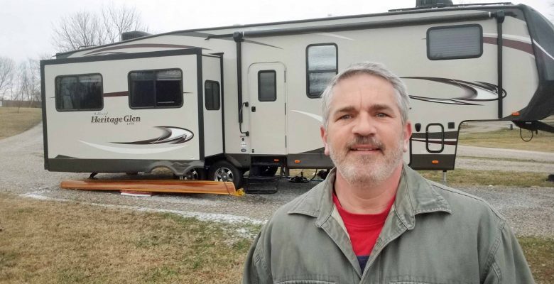 Brad Saum winter RV camping with his fifth wheel travel trailer.