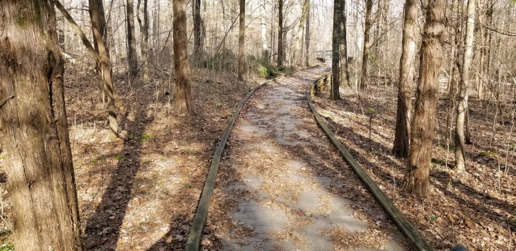 A manicured trail leads through the area where the National Guard once constructed fences to help with crowd control during a cave rescue.