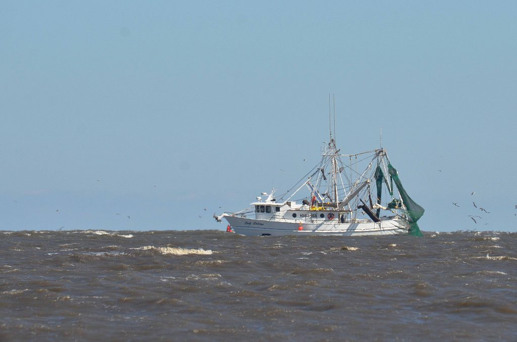 Fishing boats, and many other types of ships pass by Grand Isle Louisiana