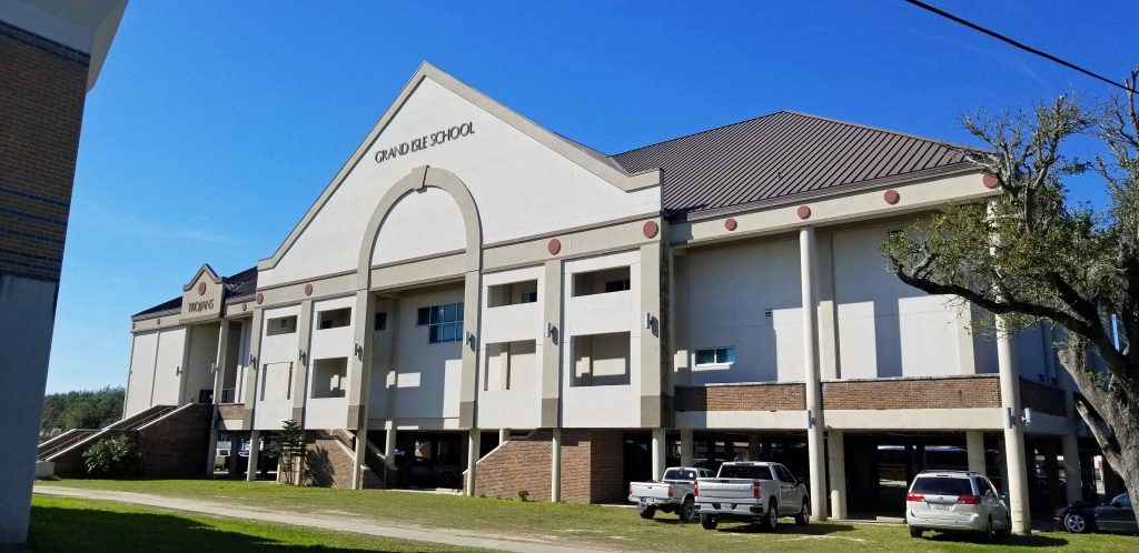 Grand Isle School built on pilings elevated from potential storm surge.