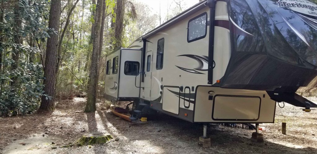 Fulltime RV travel in a pandemic has me camping at Chickasabogue County Park Campground near Mobile, Alabama.