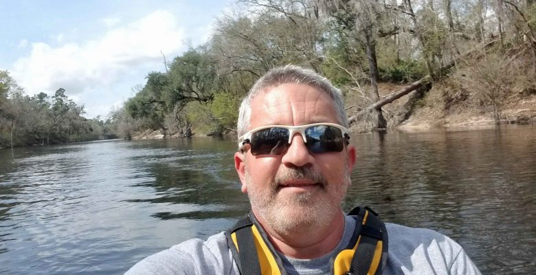 Brad Saum enjoying the afternoon kayaking the Suwannee River.