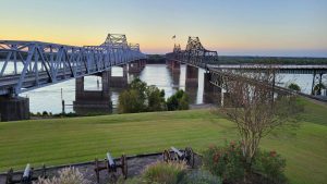Interstate 20 crossing the Mississippi River from Vicksburg, Mississippi across to Louisiana.