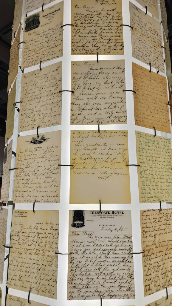 Handwritten letters on display between President Truman and his wife Bess.