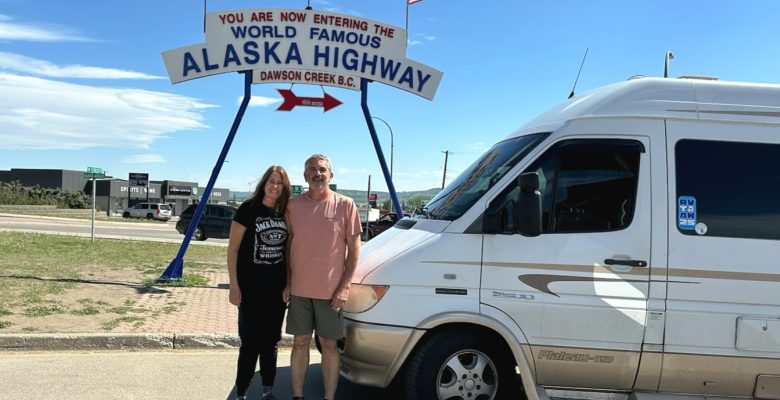 Brad and Mary Beth at the start of the Alaska Highway